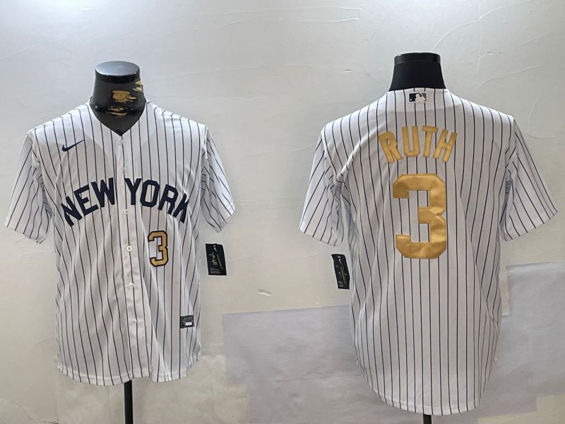 Men New York Yankees #3 Ruth White Stripe Fashion Nike 2024 MLB Jersey style 2